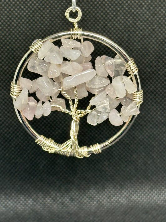 Pink Quartz Tree of Life necklace